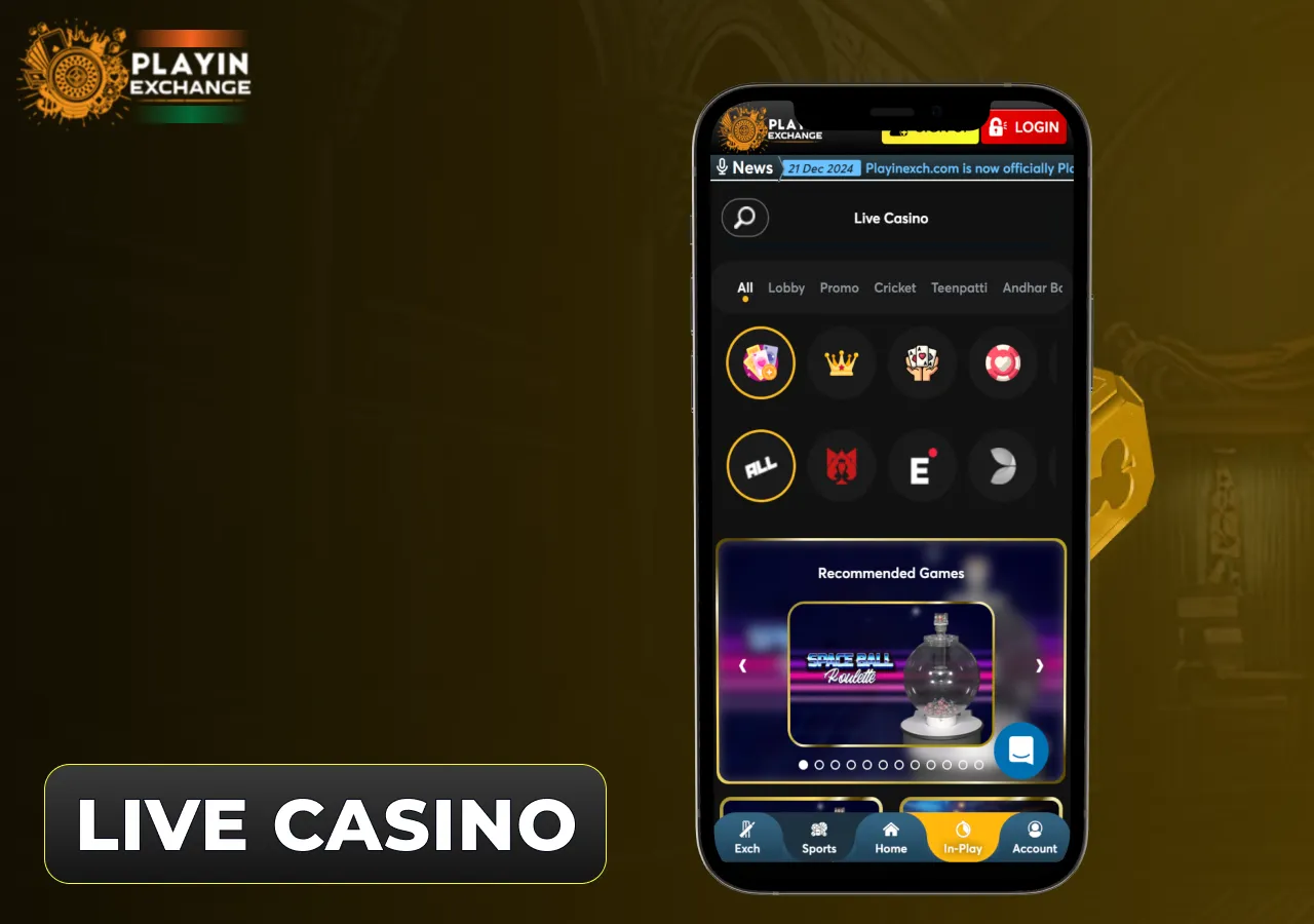 Players in India can enjoy live casino games with professional dealers.